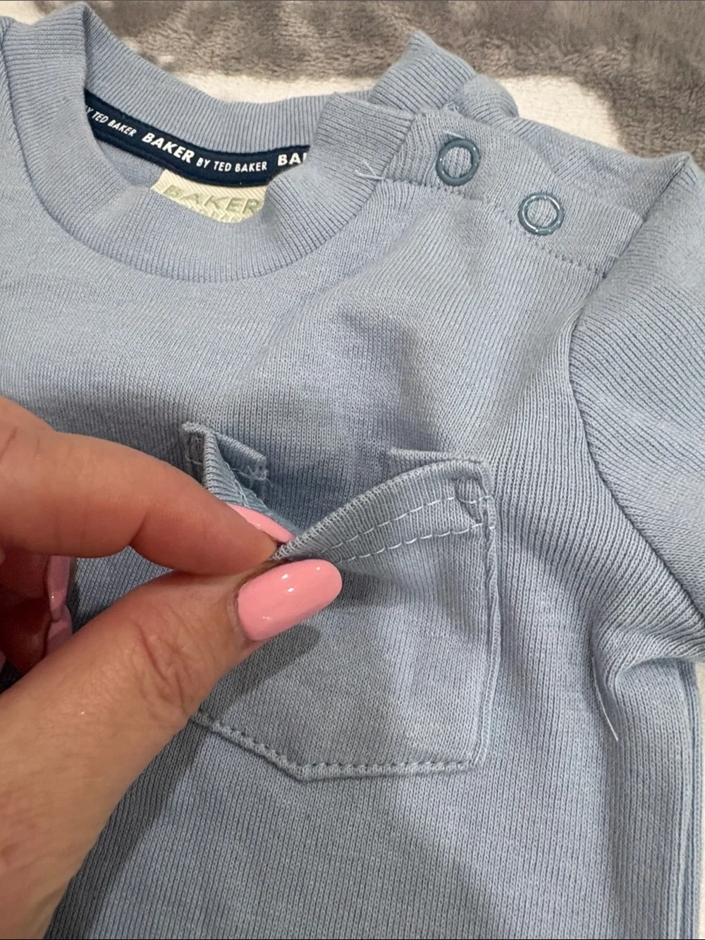 Baker by Ted Baker baby Light Blue Short-Sleeve Pocket T snaps cotton 9-3M NWOT